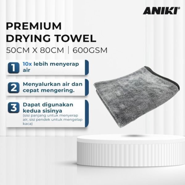 ANIKI Premium Drying Towel Twisted Loop 600GSM 50x80cm - Kain Handuk Lap Mobil