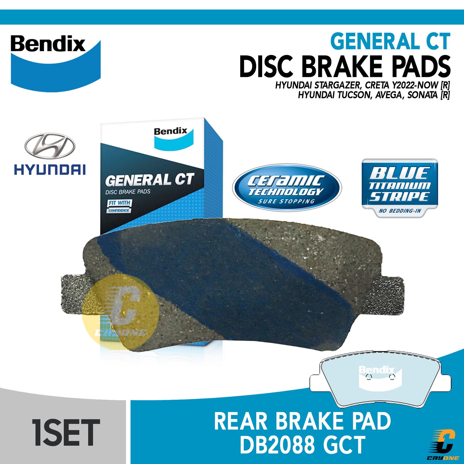 BENDIX Brake Pad Kampas Rem Belakang HYUNDAI STARGAZER CRETA TUCSON AVEGA GCT DB2088