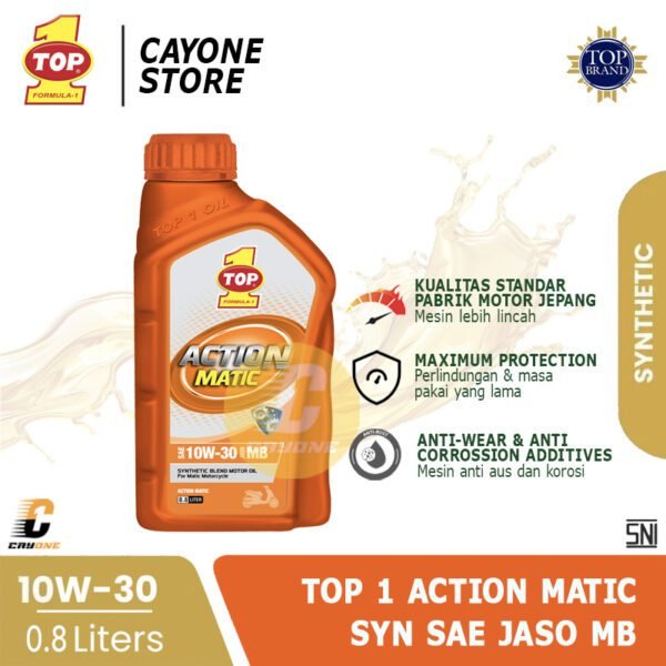 TOP 1 TOP1 Oli Motor ACTION MATIC Synthetic SAE 10W-30 JASO MB 800 mL