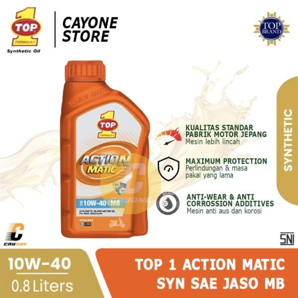 TOP 1 TOP1 Oli Motor ACTION MATIC Synthetic SAE 10W-40 JASO MB 800 mL