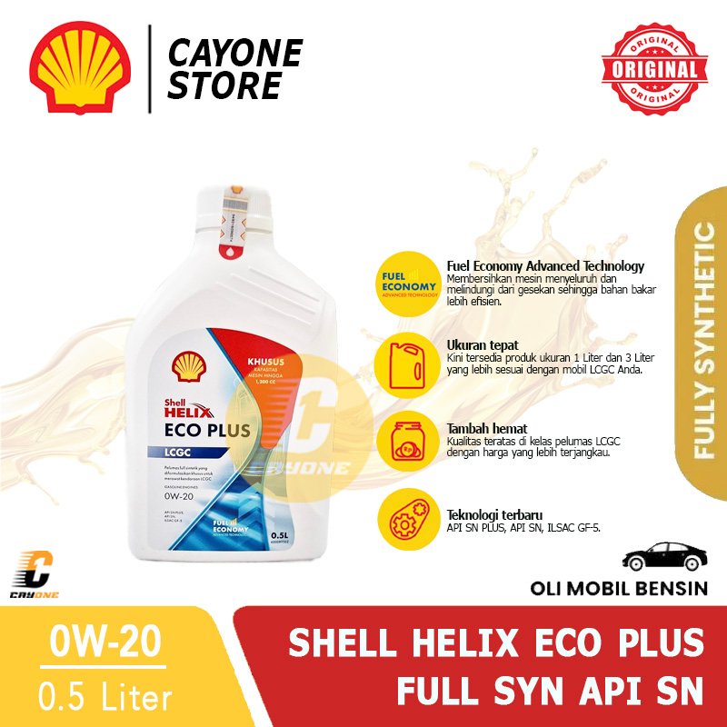 SHELL Oli Mobil Helix Eco Plus Full Synthetic 0W-20 API SN 0.5 L