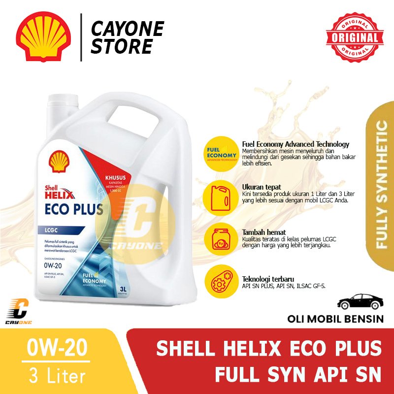 SHELL Oli Mobil Helix Eco Plus Full Synthetic 0W-20 API SN 3 L