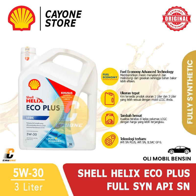 SHELL Oli Mobil Helix Eco Plus Full Synthetic 5W-30 API SN 3 L